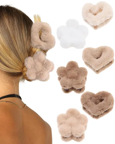 Miniatura 14 de Pinza de felpa esponjosa para el cabello, 6 unidades, lindas pinzas para el cabello para mujeres, pasadores peludos para el cabello y niñas