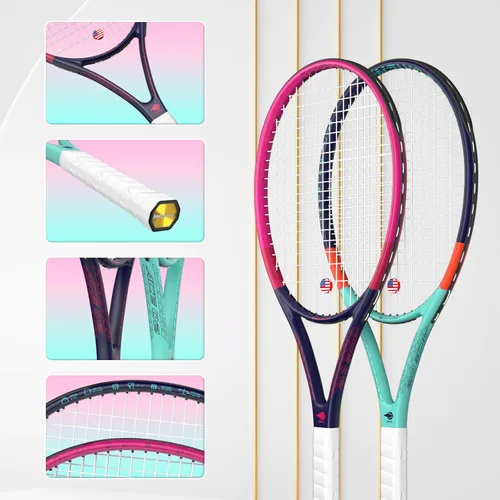 Miniatura 3 de Raqueta de tenis para 2 jugadores adultos, perfecta para principiantes y jugadores profesionales, raqueta de tenis de velocidad de 27", incluye Azul