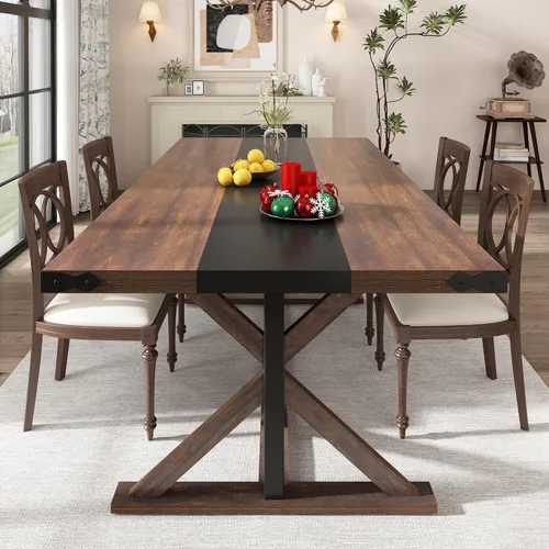 Miniatura 3 de Hlivelood Mesa de comedor de 71 pulgadas para 6 personas, mesa rectangular de cocina de granja con grosor impermeable, mesas de comedor largas
