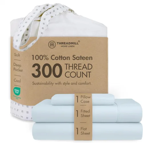 Miniatura 34 de Threadmill Sábanas 100% Algodón para Cama Tamaño King Juego de Sábanas de 4 Piezas para Cama King Suave, Transpirable y Ligero Satén de Damasco