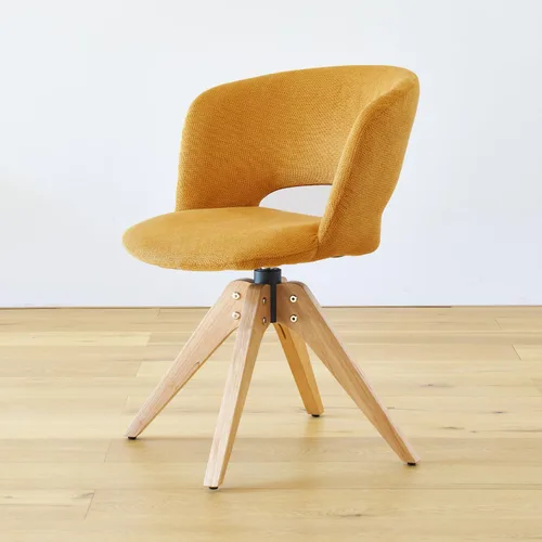 Miniatura 8 de GrandNoor Silla giratoria moderna de mediados de siglo con patas de madera maciza, silla de escritorio de oficina en casa, sin ruedas, silla