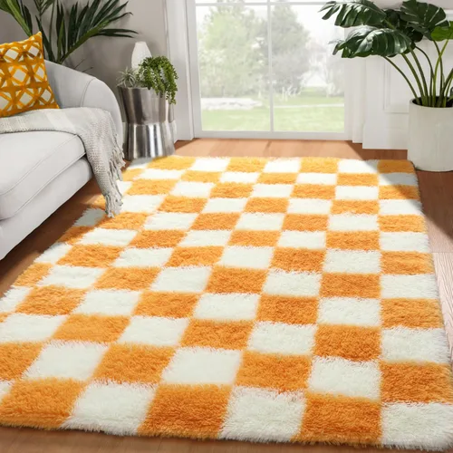 Miniatura 40 de KICMOR - Tapete a cuadros afelpado, peludo, mullido, color beige y blanco crema, pequeño, de 2 x 3 pies, para dormitorio, sala, junto a la cama