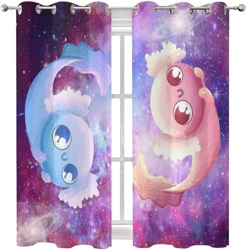 Miniatura 8 de Cortinas abstractas de ajolote con diseño de galaxia, colorido, peces, animales, ajolote, aislamiento térmico, oscurecimiento y reducción de ruido