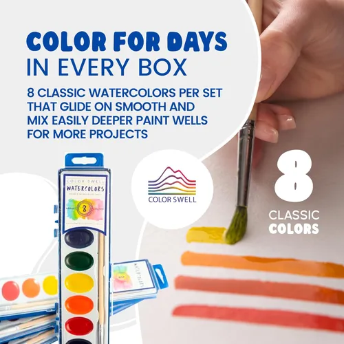 Miniatura 6 de Color Swell Acuarelas de 8 colores a granel con pinceles de madera - 4 paquetes