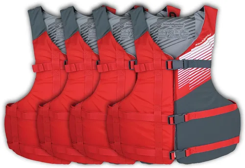 Stohlquist Universal Fit Adult Life Jacket PFD (4 Pack) Coast Guard Approved, for Men and Women 90+ lbs, Lightweight Neoprene and Adjustable, Ideal