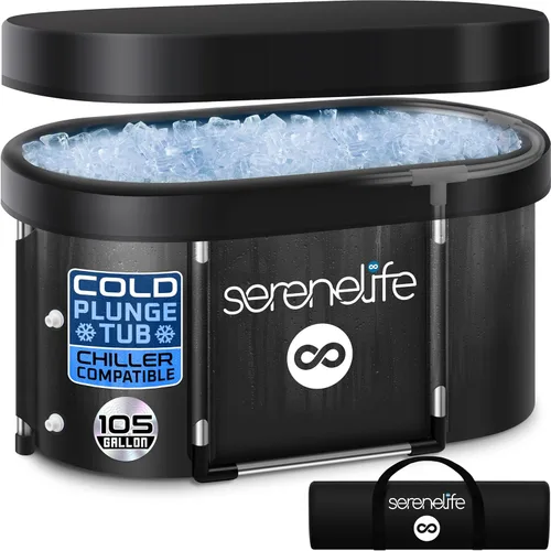 SereneLife Bañera de hielo ovalada aislada de 105 galones para atletas, cápsula de recuperación de terapia de inmersión fría para una persona,