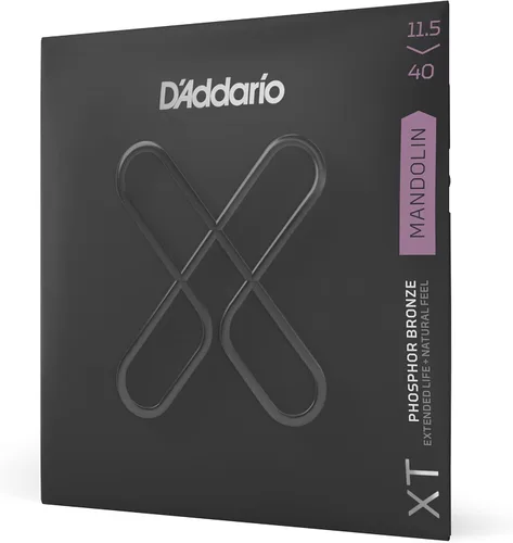 D'Addario Cuerdas de mandolina, revestimiento de bronce fosforado XT, XTM11540, mediano personalizado 11.5-40, juego de 8 cuerdas, paquete de 1