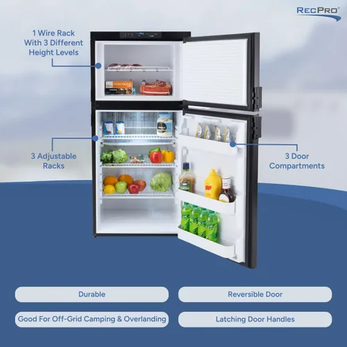 Miniatura 4 de Refrigerador RecPro RV 6.3 pies cúbicos de gas y eléctrico Acabado negro o acero inoxidable 110V / 12V / Gas propano (Acabado negro)