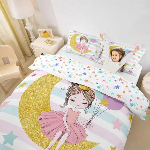 Miniatura 9 de Erosebridal Juego de funda de edredón negra mágica para niñas, tamaño individual, diseño de princesita para niños pequeños, funda de edredón rosa