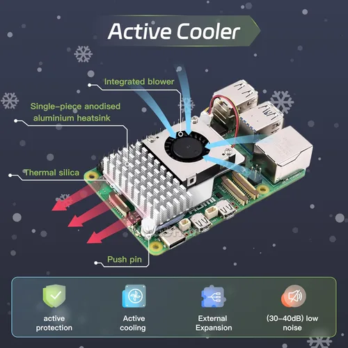 Miniatura 5 de Kit básico de iRasptek para Raspberry Pi 5 RAM 4GB con carcasa Pi 5 y refrigerador activo