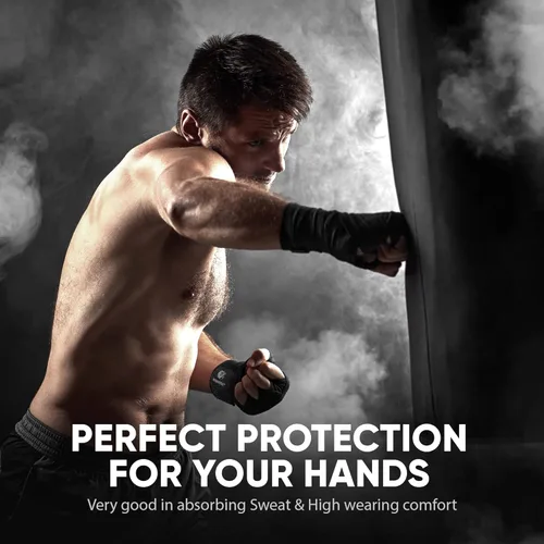 Miniatura 3 de FIGHTR® Vendas de boxeo de 160 pulgadas semielásticas con lazo para el pulgar para boxeo, artes marciales, artes marciales y marciales Negro