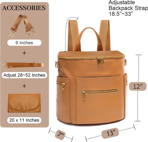 Miniatura 6 de Bolsa de pañales, mochila de cuero para pañales de MF Store, mochila de pañales con funda para portátil, cambiador, bolsa de toallitas, correas