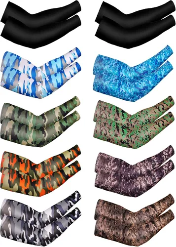 Miniatura 2 de Bememo - 10 pares de mangas de brazo unisex elásticas con protección UV para brazos, mangas de seda de hielo, mangas de enfriamiento para brazos