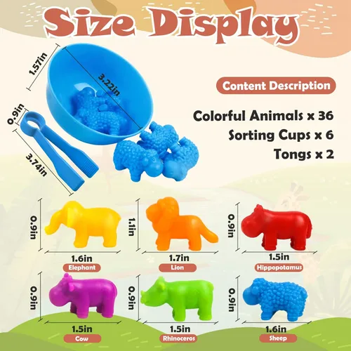Miniatura 3 de GKDOMS Juguetes de conteo de animales, juego a juego con cuencos de clasificación, actividades de aprendizaje preescolar, juguete sensorial