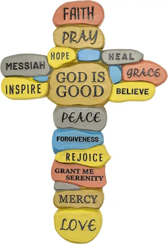 Cruz de pared con texto en inglés "God is My Rock", cruz de resina colorida con palabras inspiradoras y edificantes, gran regalo cristiano para el
