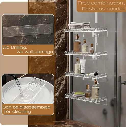 Miniatura 4 de Organizador de ducha, estante flotante de pared, organizador transparente montado en la pared para almacenamiento de baño y másacrílico sin taladrar