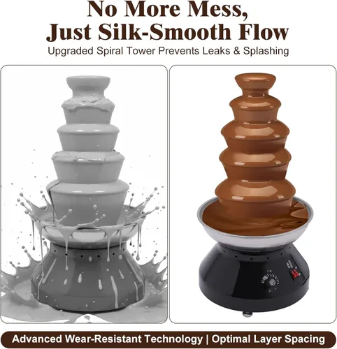 Miniatura 8 de Fuente de chocolate comercial de 5 niveles, 230 W, 7 libras, gran capacidad, acero inoxidable, torre de fondue de chocolate caliente, máquina
