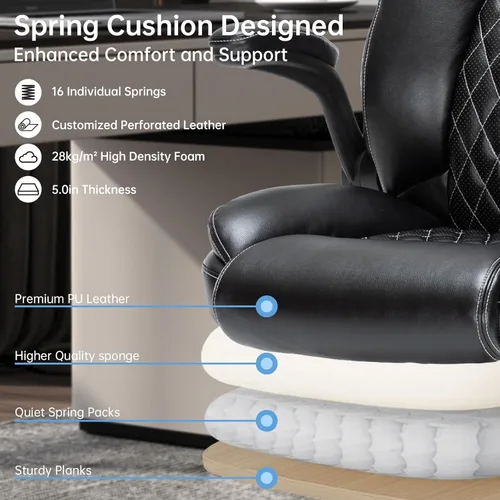 Miniatura 3 de Silla de oficina ejecutiva de alta resistencia con diseño ergonómico, silla de piel sintética de 300 libras con soporte lumbar ajustable, giro