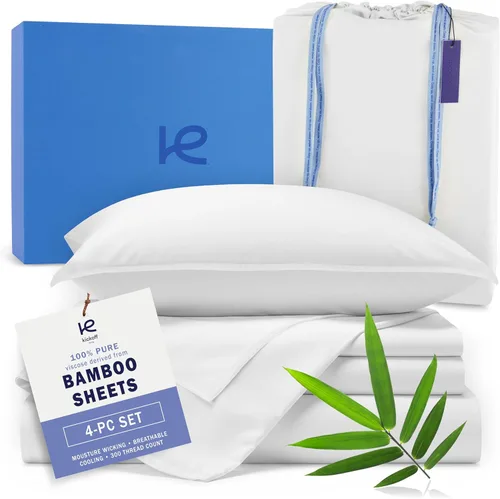 Miniatura 18 de Kickoff Sábanas de bambú de viscosa tamaño King, 4 piezas, 100% viscosa de bambú orgánico, juego de sábanas refrescantes tamaño King, ropa de cama