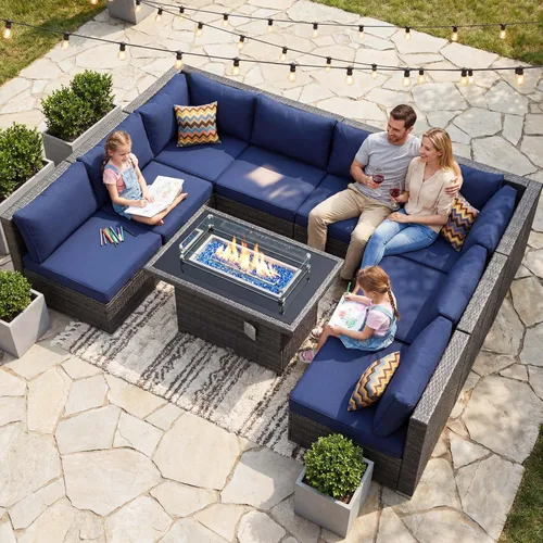 Miniatura 117 de NICESOUL Juego de muebles de patio para exteriores de 7 piezas con mesa para hoguera, gas natural y propano convertible, respaldo alto de 29.3
