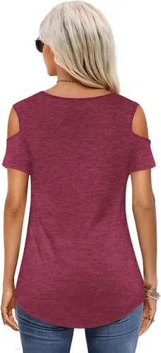 Miniatura 2 de Amoretu Camisetas básicas de manga corta con hombros descubiertos para mujer