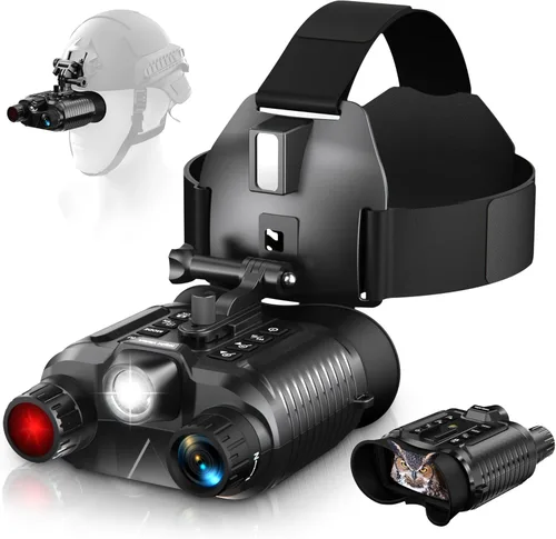 Dsoon Gafas de visión nocturna montadas en la cabeza mejoradas, binoculares de visión nocturna recargables manos libres con infrarrojos, 1312 pies,
