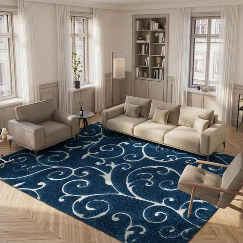 Miniatura 60 de SAFAVIEH - Alfombra de la colección Florida Shag - 10 pies redonda, color crema y beige, diseño de pergamino, no suelta pelusa y fácil de limpiar