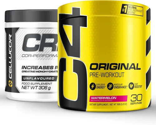 Cellucor Original C4 - Paquete de creatina y preentrenamiento, sandía, 30 porciones + polvo de creatina Cor Performance, 72 porciones
