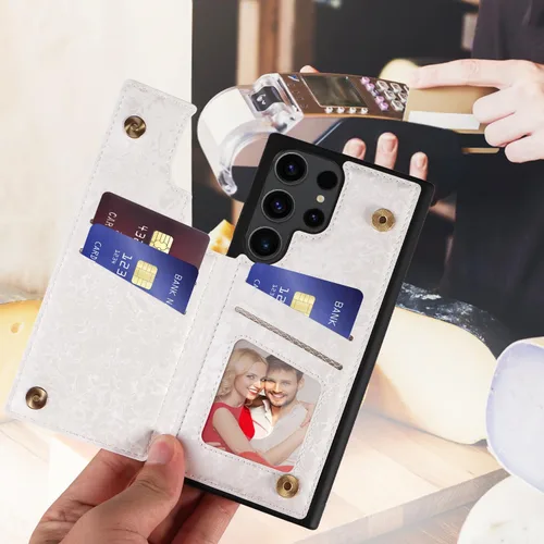 Miniatura 5 de UEEBAI Funda tipo cartera para Samsung Galaxy S23 Ultra con tarjeteros, funda de piel sintética, función atril, bloqueo RFID, doble cierre Mariposa