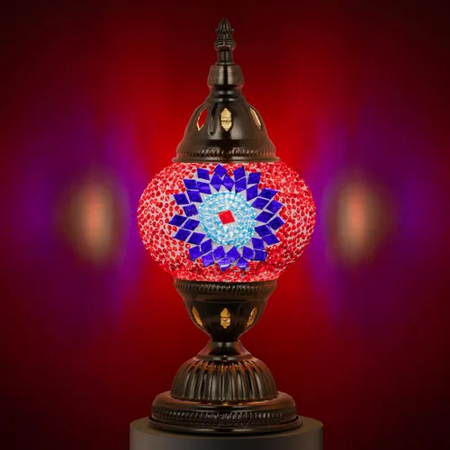 Miniatura 11 de Marrakech Lámpara de vidrieras marroquíes con estilo Tiffany, lámparas de mosaico turco hechas a mano con base de bronce, incluye bombilla LED