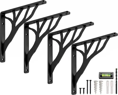 Soportes de estante rústicos negros resistentes de 6 pulgadas de Balin Designs, soportes decorativos en L, soporte de estante flotante de hierro