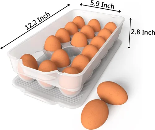 Miniatura 2 de Soporte para huevos cubierto transparente, paquete de 3, almacenamiento de huevos de plástico para refrigerador, contenedor de bandeja de huevos