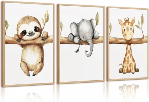 Decoración artística de pared de animales para guardería, imágenes de la habitación del bebé, safari de la selva, lienzo para decoración de pared,