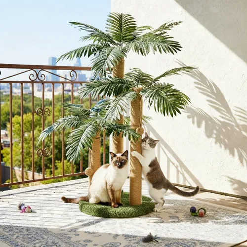 Miniatura 4 de LEMONDA Poste rascador para gatos de 31.5 pulgadas, árbol rascador para gatos con 3 postes rascadores y 2 bolas interactivas colgantes, postes
