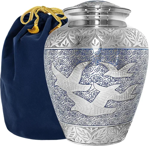 Miniatura 7 de Trupoint Memorials Urnas de Cremación para Cenizas Humanas, Urna de Entierro Decorativa para Adultos Hombres y Mujeres – Grande, Aves Azules