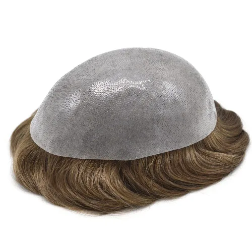 Miniatura 4 de Toupee para hombres pieza de cabello humano real para hombre, sistema de pelo de piel de poliéster para hombre, protesis capilar para hombre
