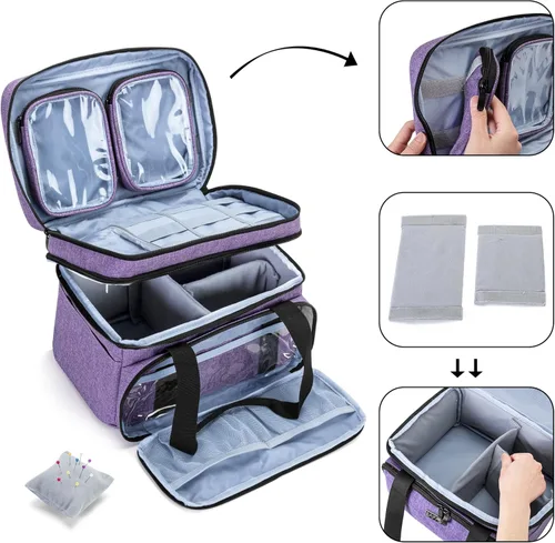 Miniatura 3 de BAFASO Organizador de accesorios de costura de doble capa con 2 bolsas desmontables, bolsa de almacenamiento grande para herramientas de costura