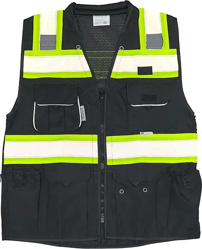 (C Chaleco para Hombres Serie Negra Chaleco de Seguridad con Cremallera y Bolsillos Utilitarios Chaleco de Supervivencia Serie Negra Prémium para