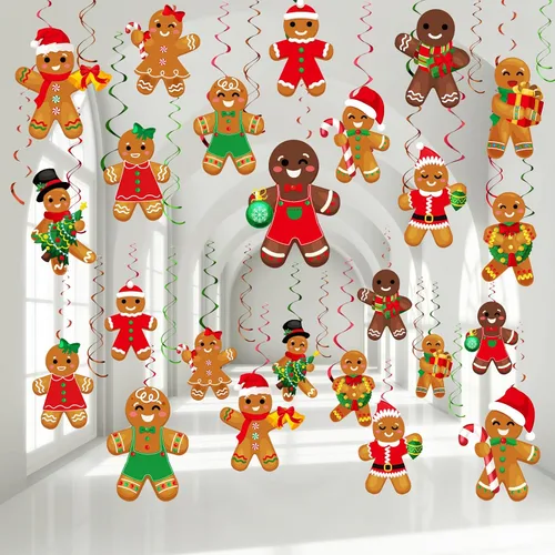 Namalu 54 piezas de remolinos colgantes de hombre de jengibre de Navidad, decoraciones de hombre de jengibre para fiesta, remolinos colgantes de