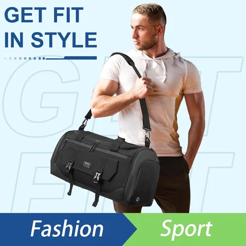 Miniatura 6 de BSHG Bolsa de deporte para hombres y mujeres con compartimento para zapatos y bolsillo húmedo, bolsa de lona deportiva, bolsas de entrenamiento