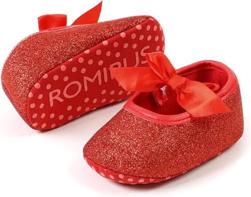 Miniatura 7 de Zapatos planos Mary Jane para bebé niña, con lazo brillante, vestido de princesa, zapatos de cuna antideslizantes para niños pequeños que caminan
