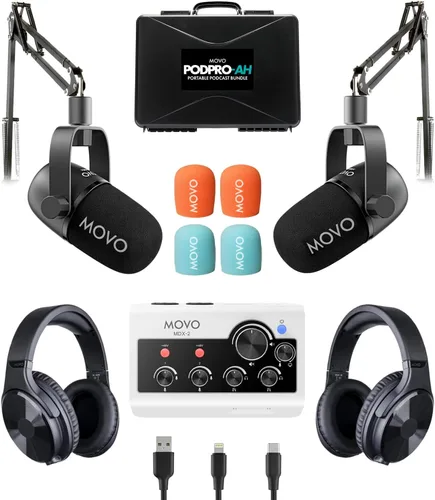 Miniatura 9 de Movo Paquete portátil de equipo de podcast para iPhone/teléfonos Android - Kit de podcast con interfaz de audio, 2 micrófonos dinámicos CastMic, 2