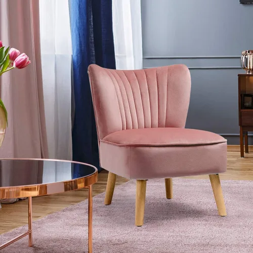 Miniatura 2 de Giantex Silla decorativa de terciopelo, moderna silla tapizada con patas de madera, acolchada gruesa, sillas pequeñas sin brazos para sala de estar