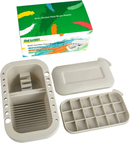 Miniatura 9 de MyLifeUNIT Limpiador de pinceles, soporte para pinceles y organizadores con paleta para acrílico, acuarela y pinturas a base de agua (gris)