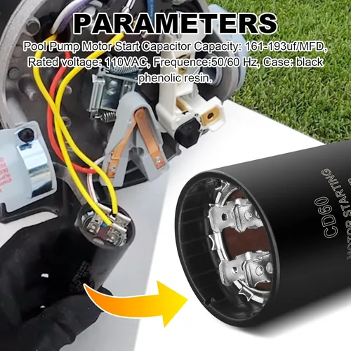 Miniatura 5 de Condensador de arranque de motor de bomba de piscina 50/60Hz para Hayward Super Pump. Bombas Max Flo 0.75 HP, 1.0 HP, 1.5 HP. Utilizado en motores