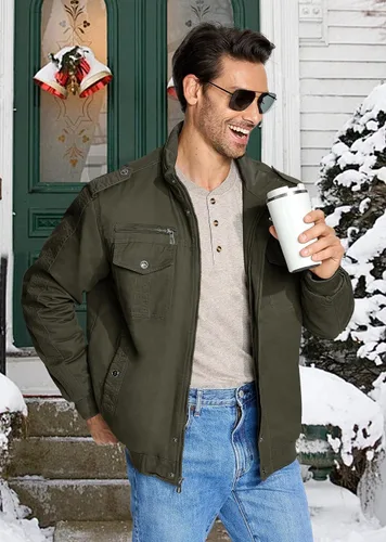 Miniatura 2 de Chaqueta de invierno con forro polar de Eklentson para hombre, con aislamiento térmico grueso, con múltiples bolsillos, con cremallera delantera