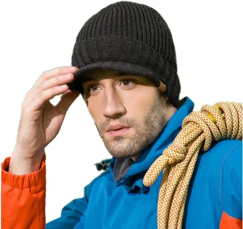 Miniatura 8 de Home Prefer - Gorro de invierno para hombre de punto grueso con visera, gorro tipo newsboy