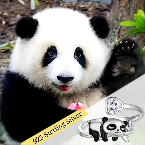 Miniatura 7 de Sterling Silver CatPugElephantPandaAxolotlUnicornCow Rings Adjustable Cute Animal Hypoallergenic Ring Jewelry Gift for Women Daughter