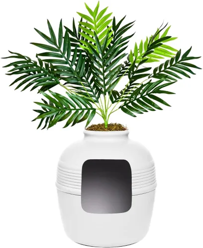 Miniatura 36 de Good Pet Stuff Caja de arena oculta para gatos con planta artificial, maceta redonda decorativa, filtro de carbón con ventilación para control