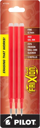 Pilot, FriXion Ball - Recambios de tinta de gel para bolígrafos borrables, punta fina de 0.028 in, paquete de 3, color rojo